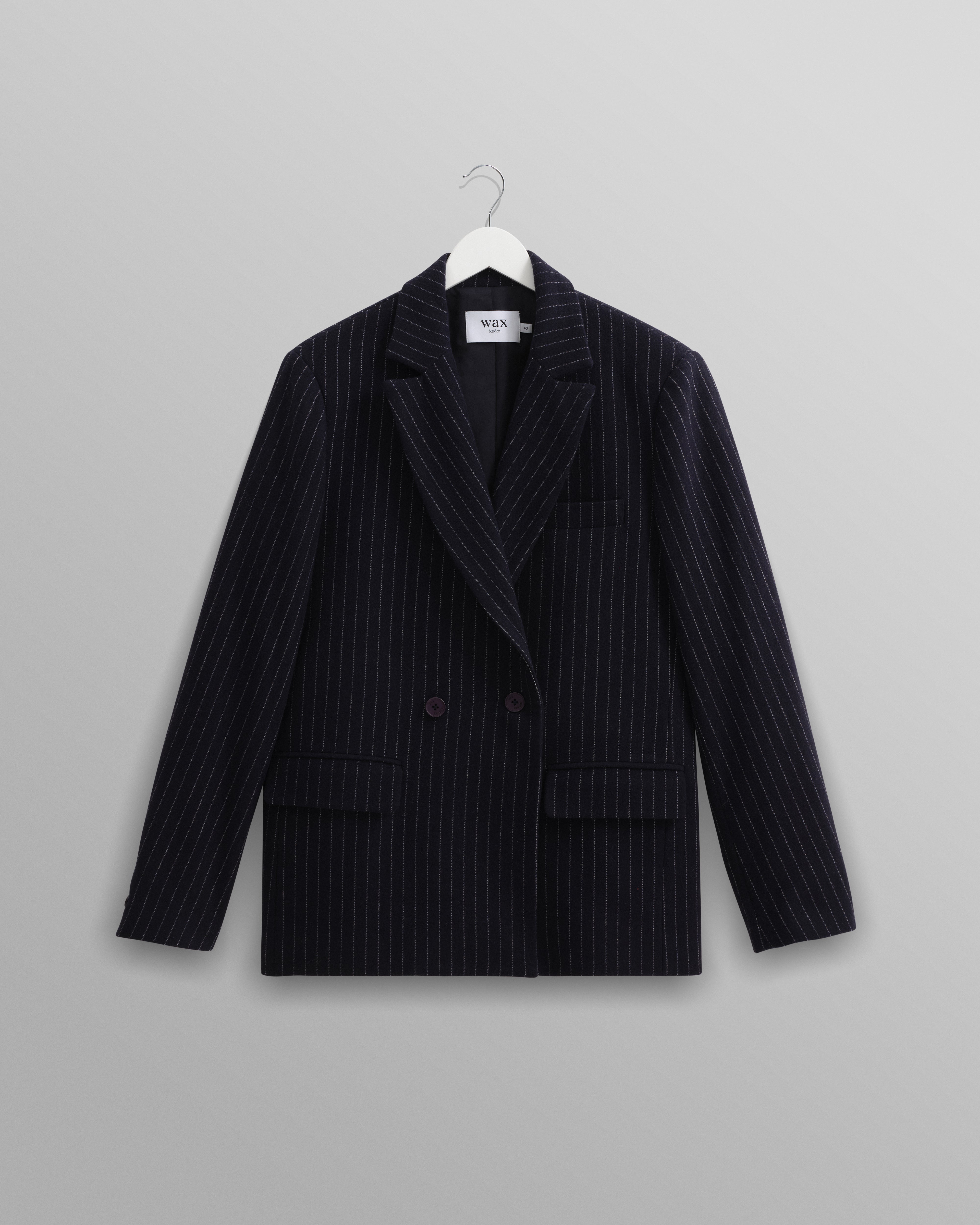 wax london men's Gekko - Navy Pinstripe Wool Blazer