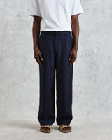 wax london men's Glencoe - Navy Two-Tone Linen Trousers