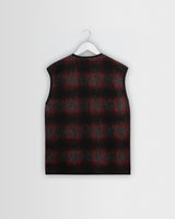 wax london men's GOWER GILET ELM WOOL BLEND CHECK RED / BLACK