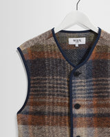 wax london men's Gower - Oatmeal And Multicolour Check Wool Gilet