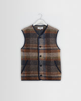 wax london men's Gower - Oatmeal And Multicolour Check Wool Gilet