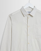 wax london men's Halcomb - Ecru And Blue Broken Stripe Cotton Shirt