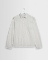 wax london men's Halcomb - Ecru And Blue Broken Stripe Cotton Shirt
