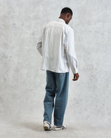 wax london men's Halcomb - Ecru Stripe Viscose Shirt