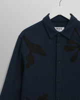 wax london men's Halcomb - Navy Herringbone Cotton Applique Shirt