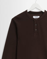 wax london men's Halton - Dark Brown Waffle Long-Sleeve Henley T-Shirt
