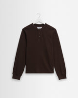 wax london men's Halton - Dark Brown Waffle Long-Sleeve Henley T-Shirt