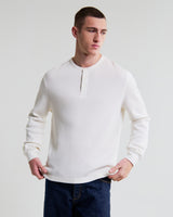 wax london men's Halton - Ecru Waffle Long-Sleeve Henley T-Shirt