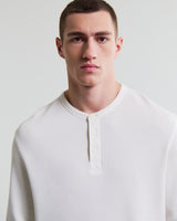 wax london men's Halton - Ecru Waffle Long-Sleeve Henley T-Shirt