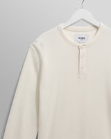 wax london men's Halton - Ecru Waffle Long-Sleeve Henley T-Shirt