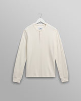 wax london men's Halton - Ecru Waffle Long-Sleeve Henley T-Shirt