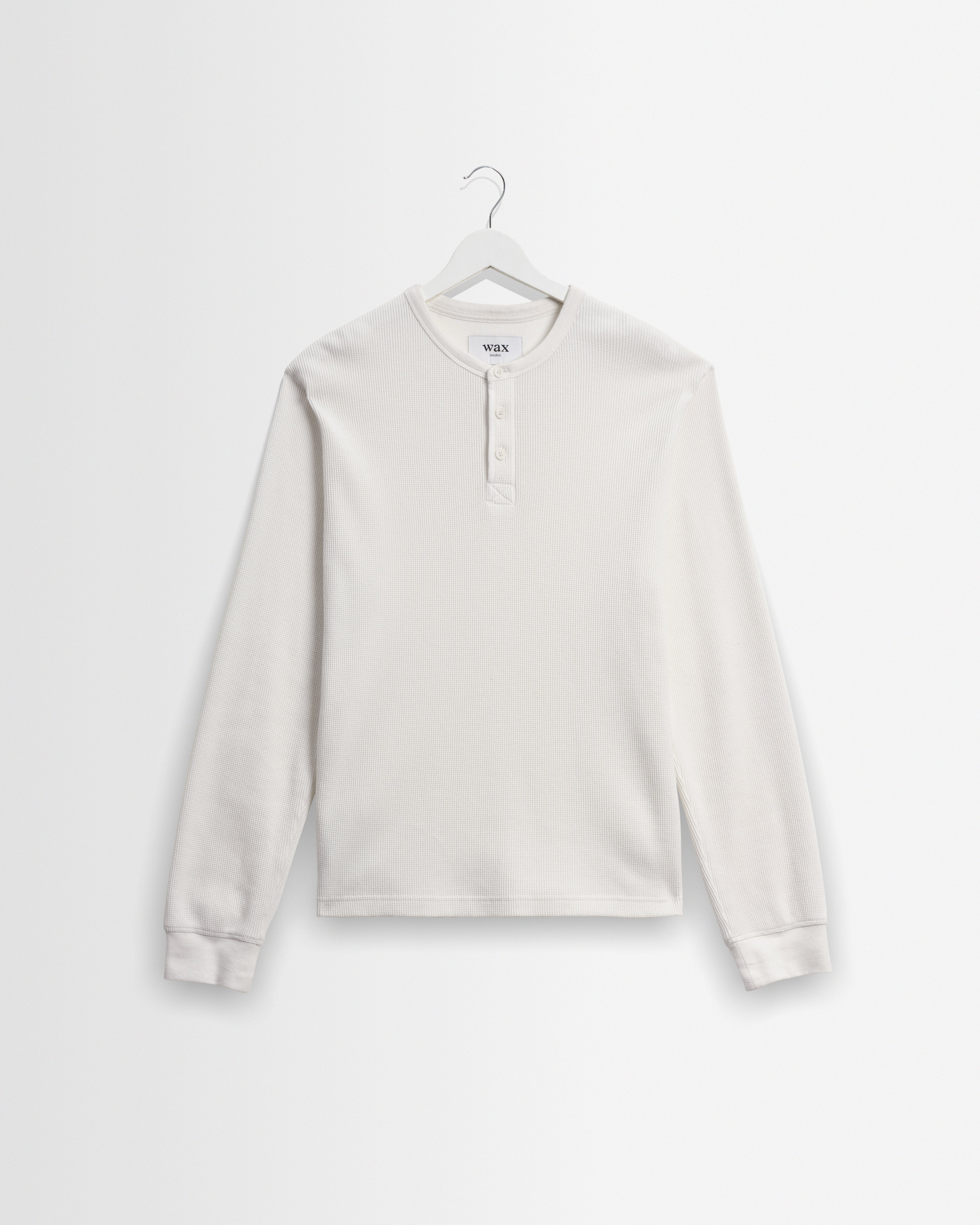 Men's Ecru Waffle Long-Sleeve Henley T-Shirt | Wax London