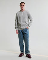 wax london men's Halton - Grey Waffle Long-Sleeve Henley T-Shirt