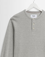 wax london men's Halton - Grey Waffle Long-Sleeve Henley T-Shirt