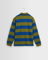 wax london men's Hartley - Green And Blue Block Stripe Long-Sleeve Polo