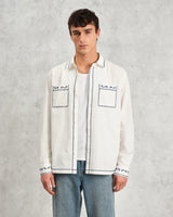 wax london men's Haven - Ecru And Blue Embroidered Shirt