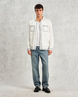 wax london men's Haven - Ecru And Blue Embroidered Shirt