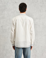 wax london men's Haven - Ecru And Blue Embroidered Shirt