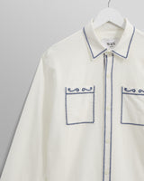 wax london men's Haven - Ecru And Blue Embroidered Shirt