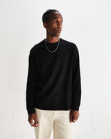 wax london men's Hayden - Black Textured Organic Cotton Long Sleeve T-Shirt