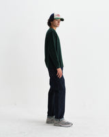 wax london men's Hayden - Bottle Green Textured Organic Cotton Long Sleeve T-Shirt