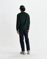 wax london men's Hayden - Bottle Green Textured Organic Cotton Long Sleeve T-Shirt