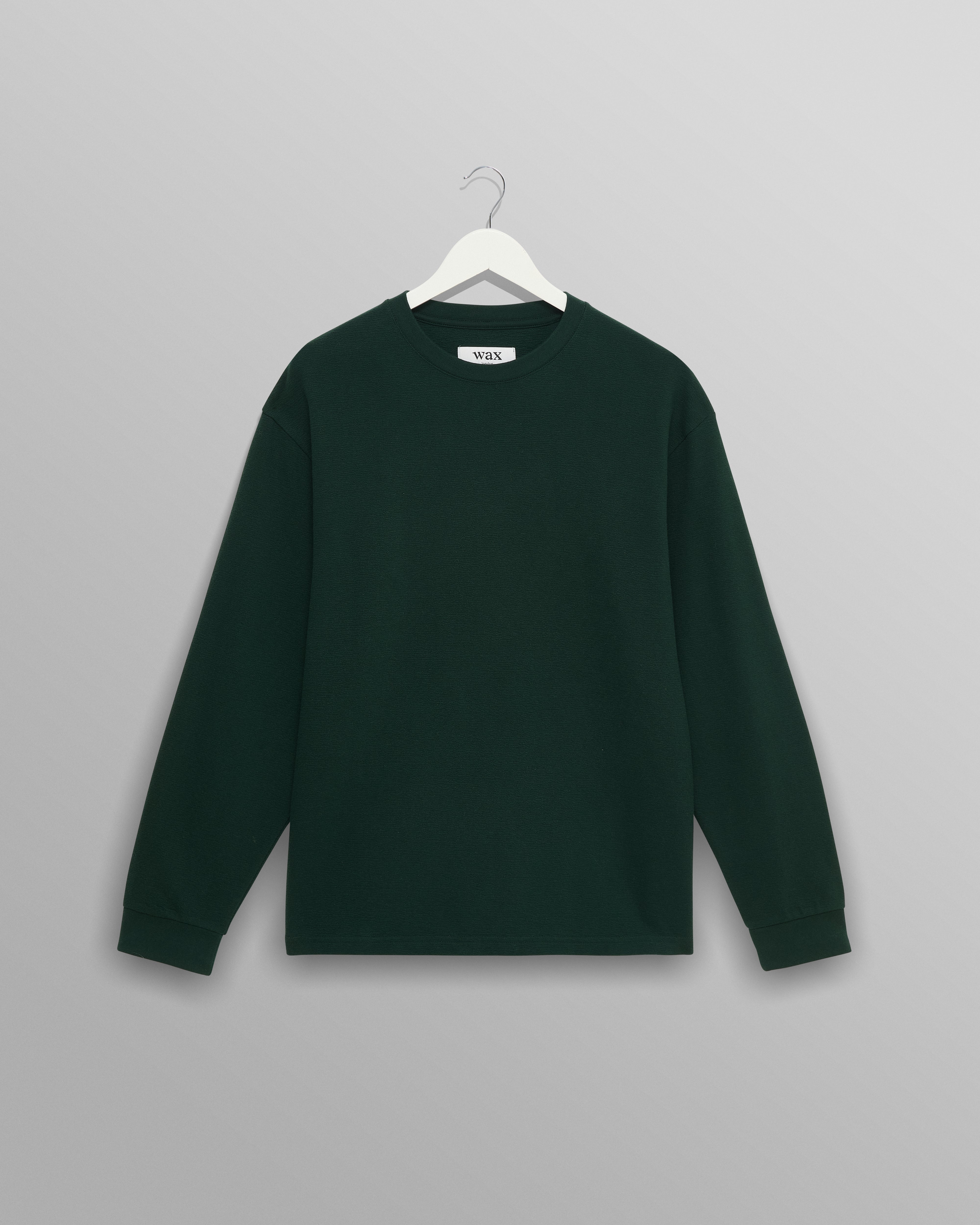 wax london men's Hayden - Bottle Green Textured Organic Cotton Long Sleeve T-Shirt