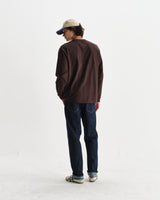 wax london men's Hayden - Dark Brown Textured Organic Cotton Long Sleeve T-Shirt
