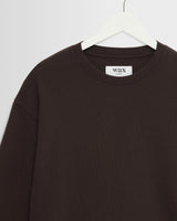 wax london men's Hayden - Dark Brown Textured Organic Cotton Long Sleeve T-Shirt