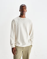 wax london men's Hayden - Ecru Textured Organic Cotton Long Sleeve T-Shirt
