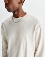 wax london men's Hayden - Ecru Textured Organic Cotton Long Sleeve T-Shirt