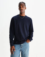wax london men's Hayden - Navy Textured Organic Cotton Long Sleeve T-Shirt