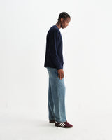 wax london men's Hayden - Navy Textured Organic Cotton Long Sleeve T-Shirt