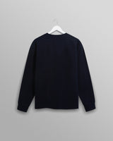 wax london men's Hayden - Navy Textured Organic Cotton Long Sleeve T-Shirt