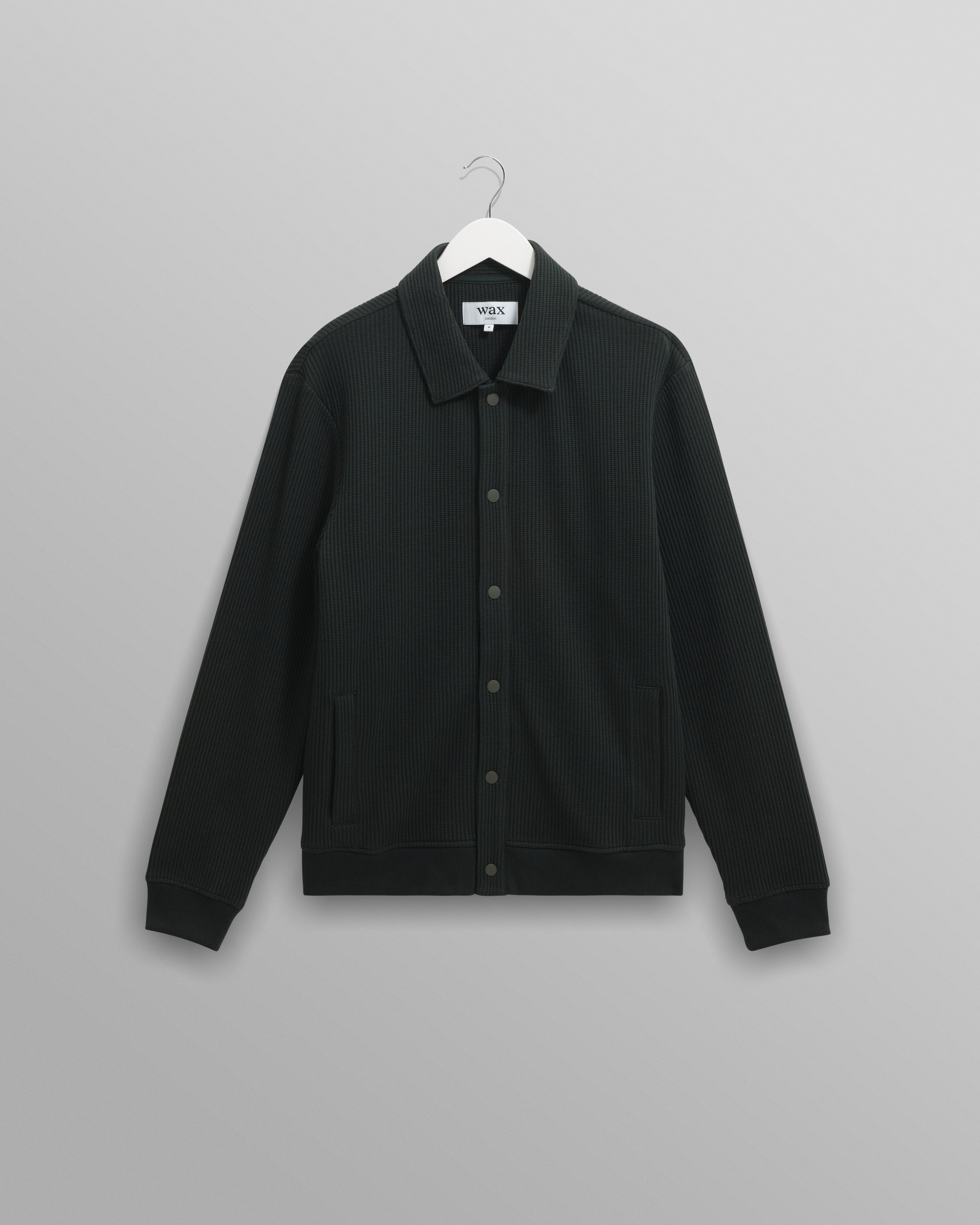 wax london men's Hays - Dark Green Structured Waffle Overshirt