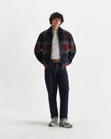 wax london men's Heath - Navy And Multicolour Check Wool Jacket