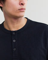 wax london men's Hill - Black Slub Organic Cotton Henley T-Shirt