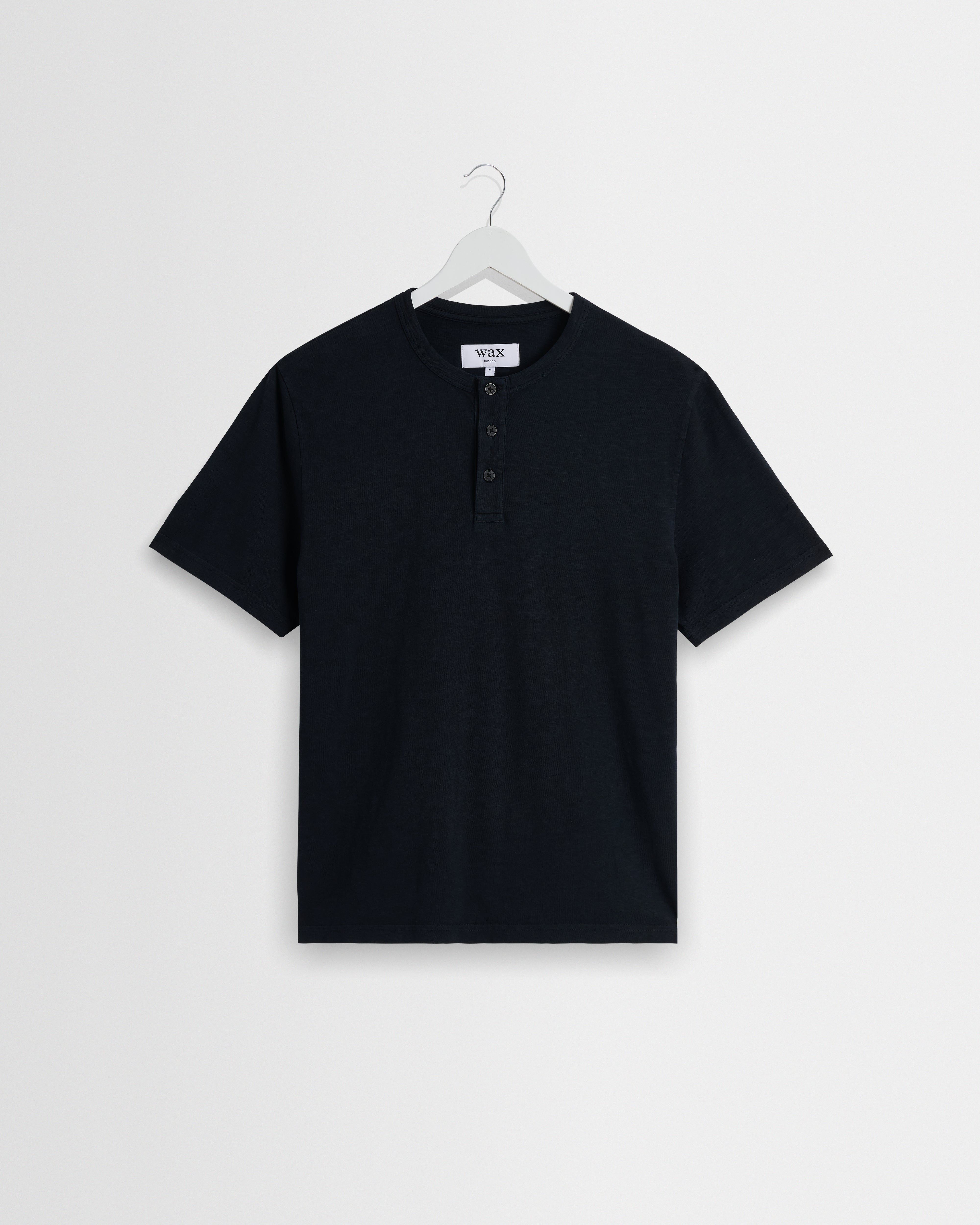 Men's Black Slub Organic Cotton Henley T-Shirt | Wax London