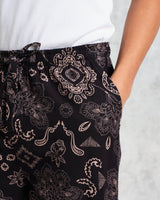 wax london men's Hutton - Black And Beige Paisley Floral Lounge Trouser