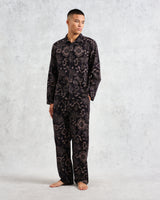 wax london men's Hutton - Black And Beige Paisley Floral Lounge Trouser