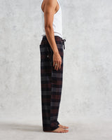 wax london men's Hutton - Navy And Orange Check Flannel Lounge Trouser