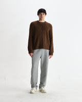 wax london men's Hyatt - Brown Brush Cable Knit Crewneck Jumper