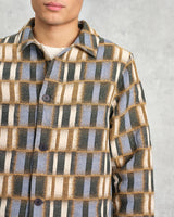 wax london men's Iggy - Beige And Blue Ombre Grid Jacket