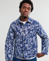 wax london men's Iggy - Blue And Ecru Floral Jacquard Jacket