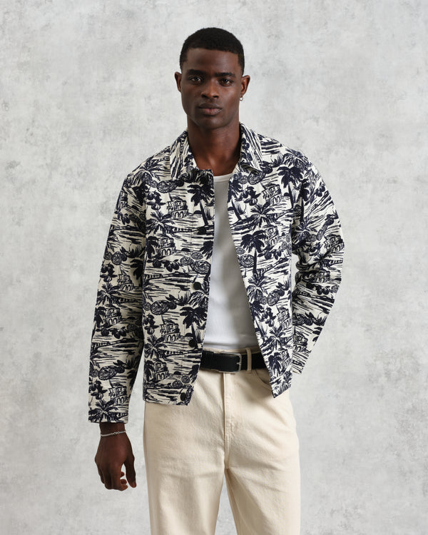 wax london men's Iggy - Navy And Ecru Beach Jacquard Jacket