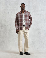 wax london men's Jaunt - Brown Check Linen Shirt