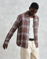 wax london men's Jaunt - Brown Check Linen Shirt