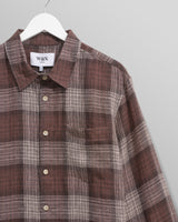 wax london men's Jaunt - Brown Check Linen Shirt