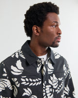 wax london men's Jay - Black And Ecru Printed Cotton Chore Jacket
