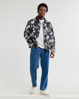 wax london men's Jay - Black And Ecru Printed Cotton Chore Jacket